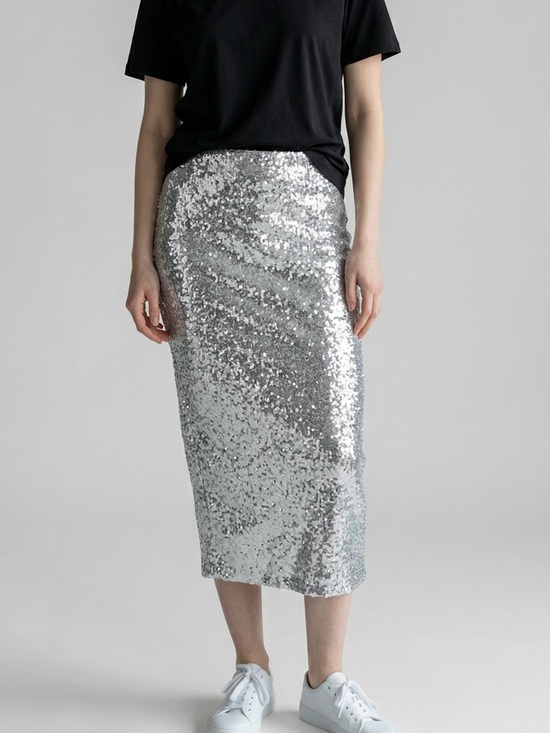 Mango Dresses & Skirts - ⭐️NEW Mango Silver Sequin Midi Skirt
